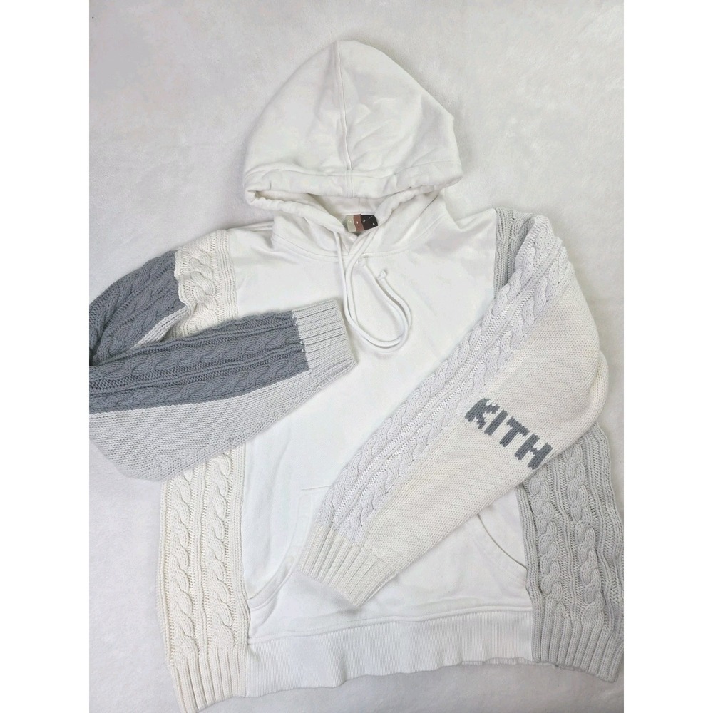 Kith Adam Combo Pullover Hybrid Knit Jersey Cotton Terry Hoodie Echo Colorway L